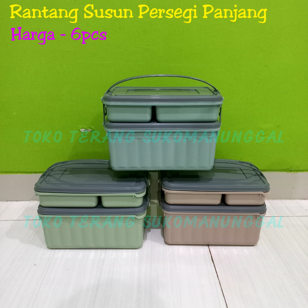 6PCS Rantang susun persegi panjang 2 susun 4 sekat rantang hajatan besar rantang plastik rantang pik