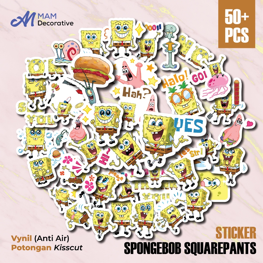 

50 PCS STIKER SPONGEBOB SQUAREPANT | Vinyl Waterproof | Stiker Helm Buku Journal Casing HP Laptop