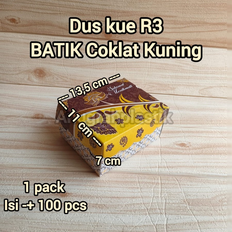 

Dus Kue R3 Batik Coklat Kuning / Box kue / Roti R3 Motif PER 10 lbr