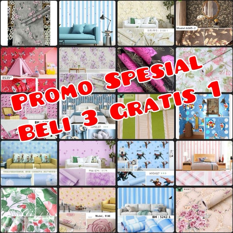 Beli 3 Gratis 1  Wallpaper Sticker Dinding MOTIF Bunga Batik Salur Karakter Garis kembang mmalis ele