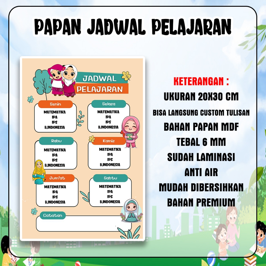 

Custom Papan Jadwal Mata Pelajaran 20x30cm