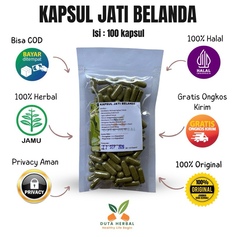 Kapsul Jati Belanda Pelangsing Alami Isi 100 Asli Herbal