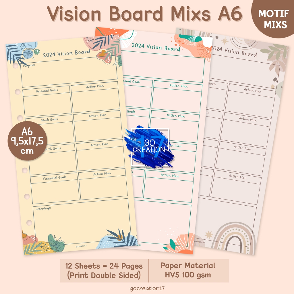 

Buku Planner Refill Kertas Binder Vision Board Motif Premium A6