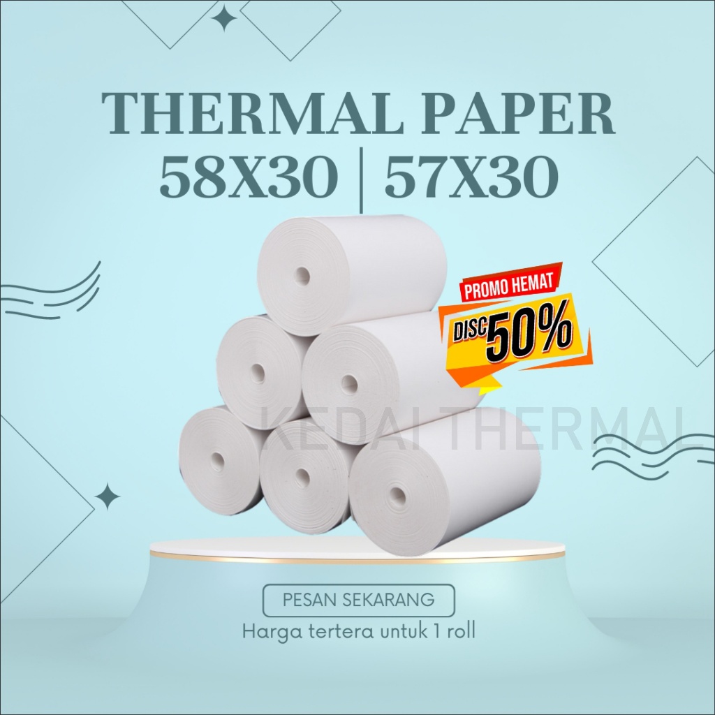 

KERTAS STRUK THERMAL PAPER ROLL 58MM 58x30 TERMAL EDC THERMAL PRINTER MINI BLUETOOTH 57x30 CORELESS PREMIUM