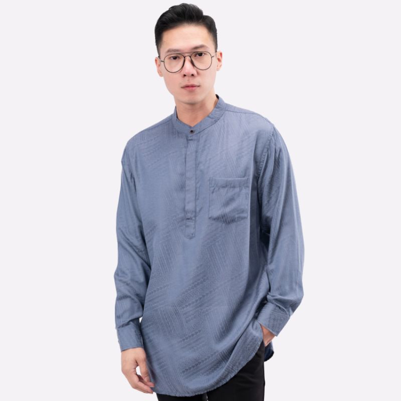 Kemeja Kurta Panjang Motif Batik | Kemeja Kurta Pria Dewasa | Kemeja Kurta Panjang Blue Denim | Baju