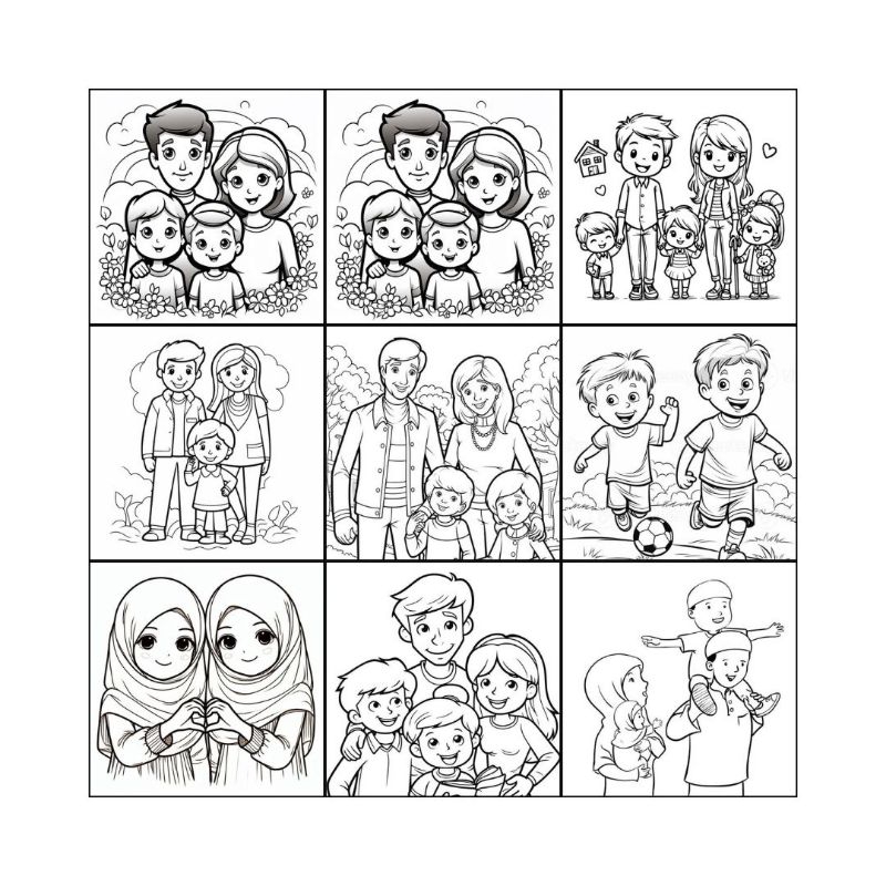 

10 Lembar Kertas Gambar Mewarnai HVS, Tema Keluarga