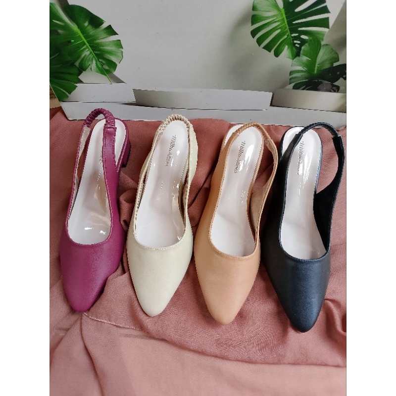Sepatu Mules Wanita Hells 3Cm Model Tali Belakang Polos