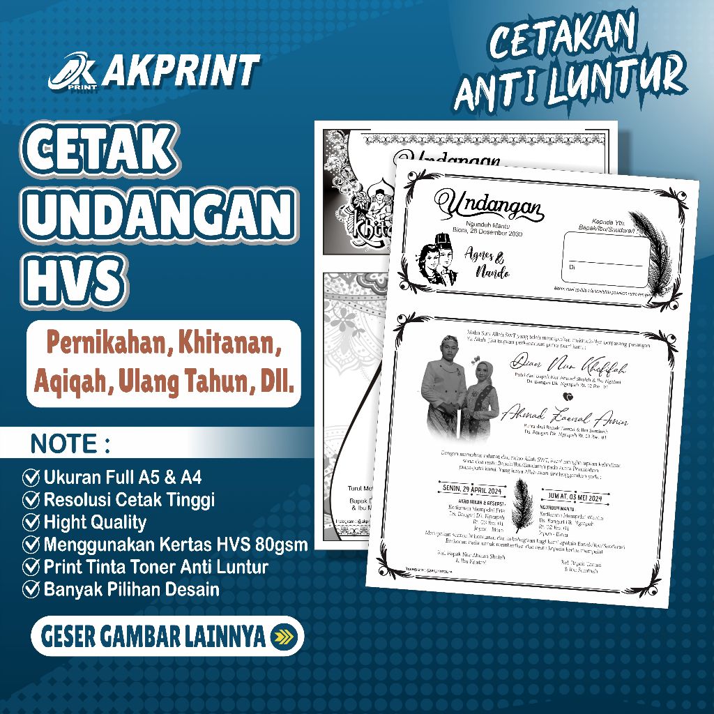 CETAK UNDANGAN WALIMATUL KERTAS HVS UNTUK HAJATAN PERNIKAHAN KHITANAN AQIQAH ULANG TAHUN