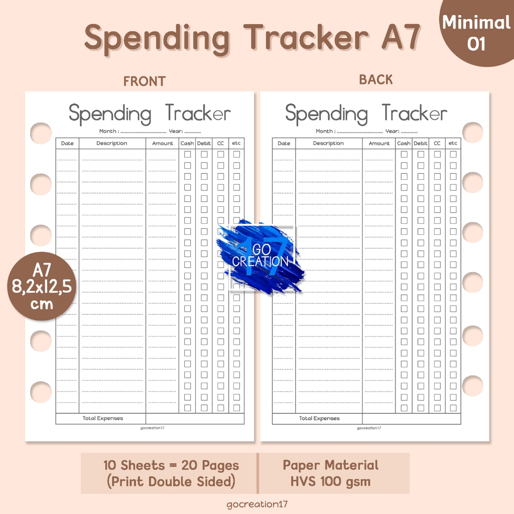

Buku Planner Refill Kertas Isi Binder Spending Tracker Simple Minimalis A7