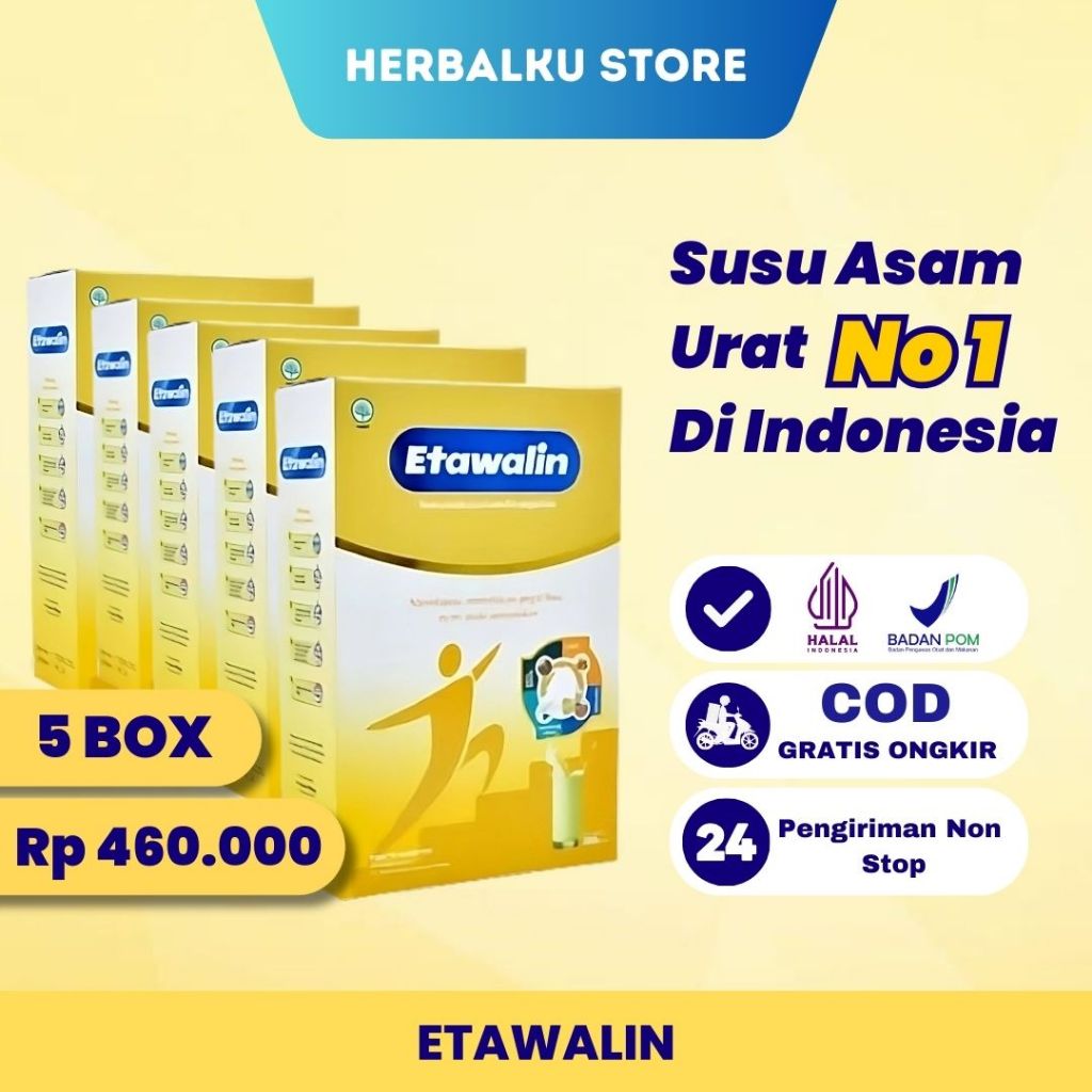 

ETAWALIN 5 BOX ORIGINAL- SUSU ETAWALIN SENDI DAN TULANG ASAM URAT DIABETES RASA JAHE 200 GRAM COD