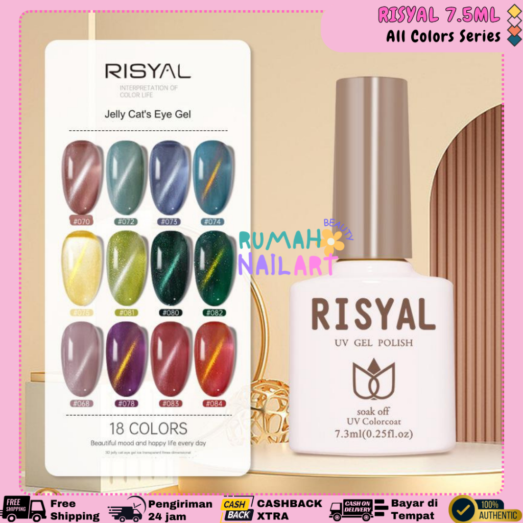 (61-120) RISYAL 120 Colors Nail UV Gel Polish Kutek Halal Muslimah 7.5ml Complete Colors / Nail Poli