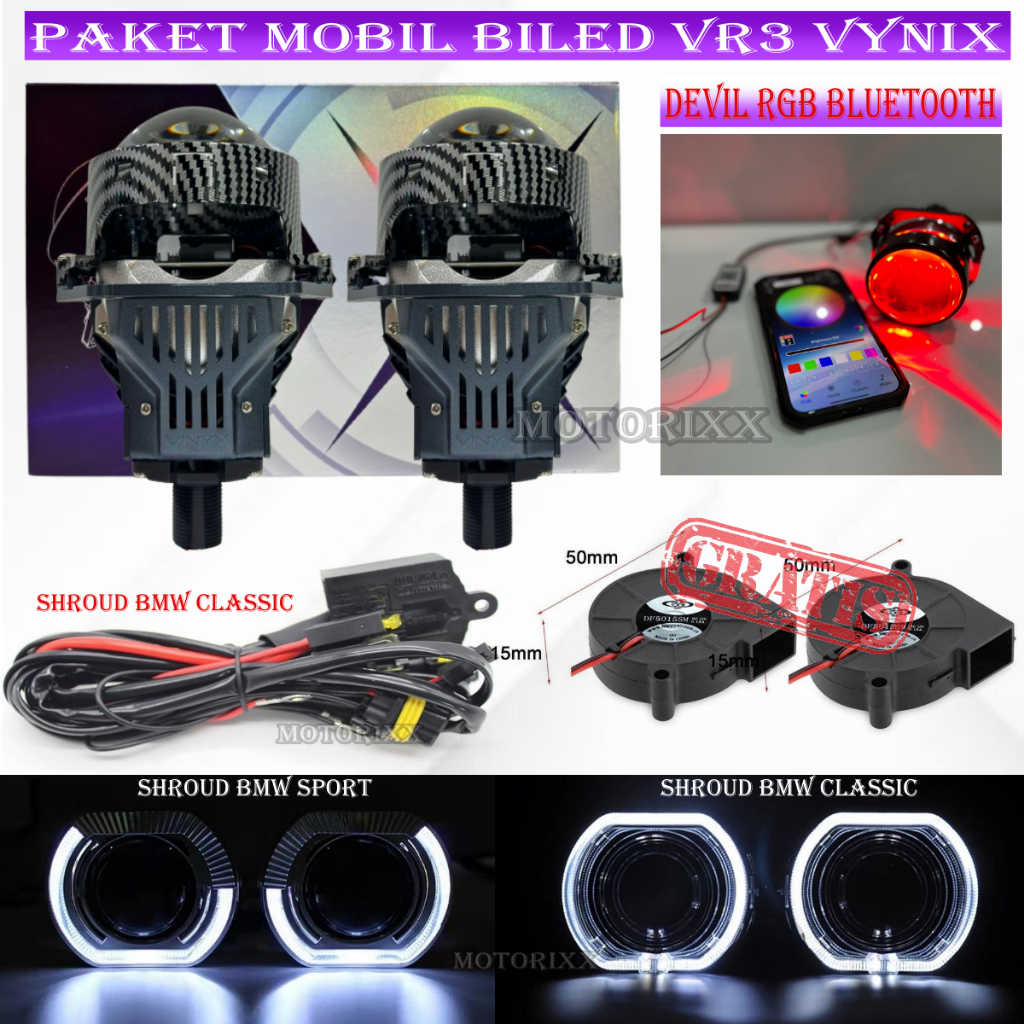 PAKETAN COMBO SUPER  DOUBLE BILED VR3 VYNIX ORIGINAL BILED PAKET BILED PROJECTOR VR3 PAKETAN VYNIX 3