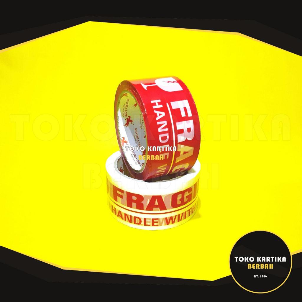 

LAKBAN FRAGILE MERAH PUTIH 80 YARD / LAKBAN PECAH BELAH / ONLINE SHOP