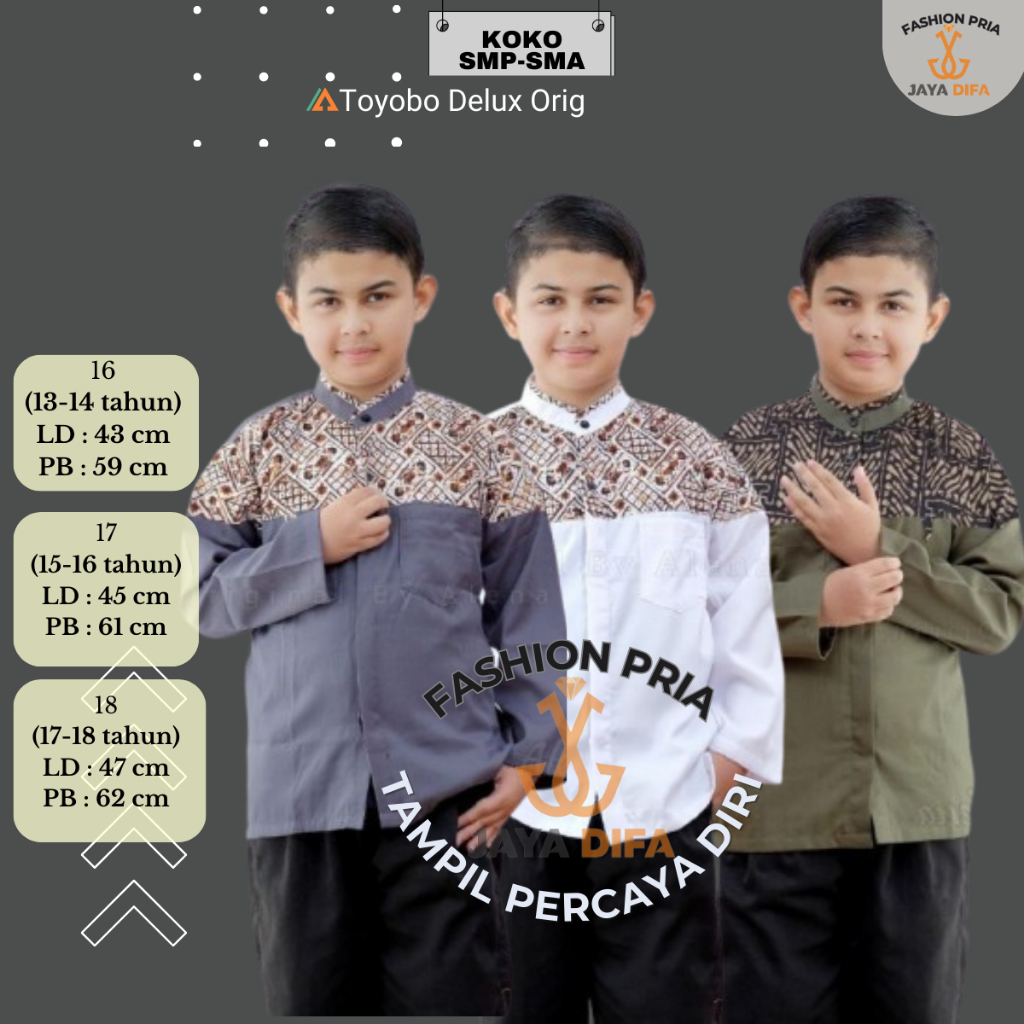 Baju Muslim Koko  Santri Pondok Anak Laki-laki Remaja ABG Madinah Usia Tanggung SMP SMA 13-18 Tahun 
