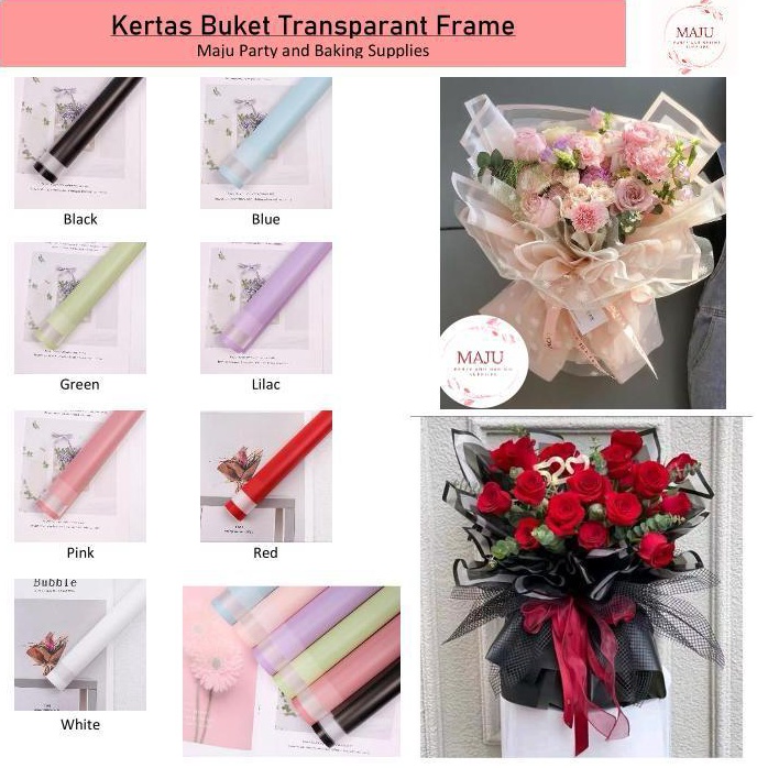 

New Now 2 lembar Kertas Buket Transparant Frame Flower Wrapping Kertas Bunga Flower Paper Cellophane Paper isi 2 lembar