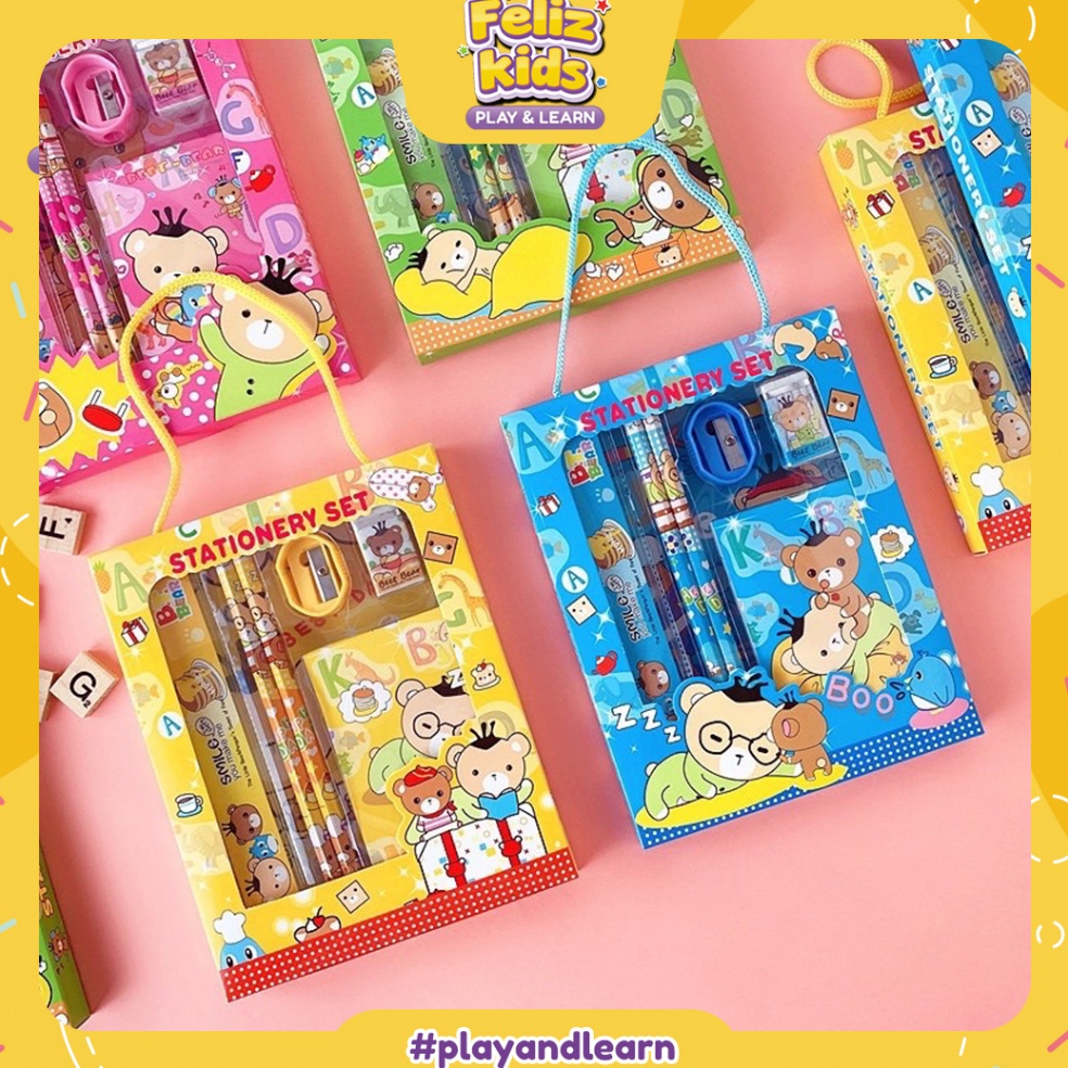 

Borong Stock FELIZKIDS FK62 set stationery paket alat tulis korea lucu pensil penggaris souvenir hampers anak