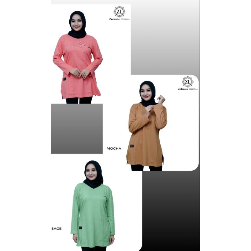 Tunik Kaos By ZolaZola Lengan Panjang (ukuran M,L, XL, XXL, XXXL) Bahan adem Katun Combed 24s