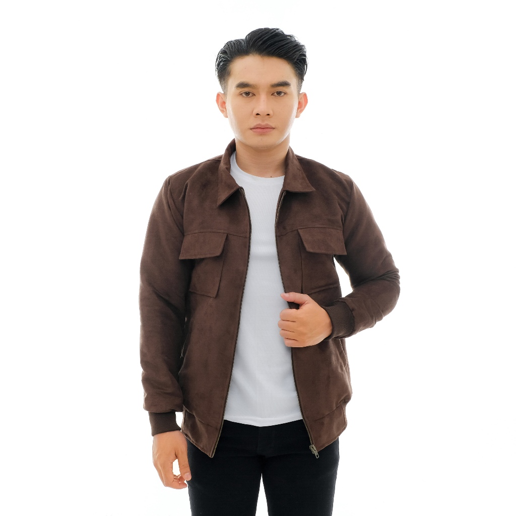 Libra X Brofash Jaket Bomber Trucker Suede Kerah Brown Pria Cowok Dewasa Original 100% Nyaman Adem T