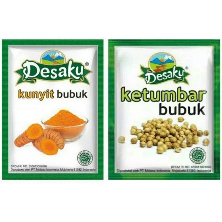 

Desaku Ketumbar Bubuk & Kunyit Bubuk 1 Renceng Isi 12 Sachet