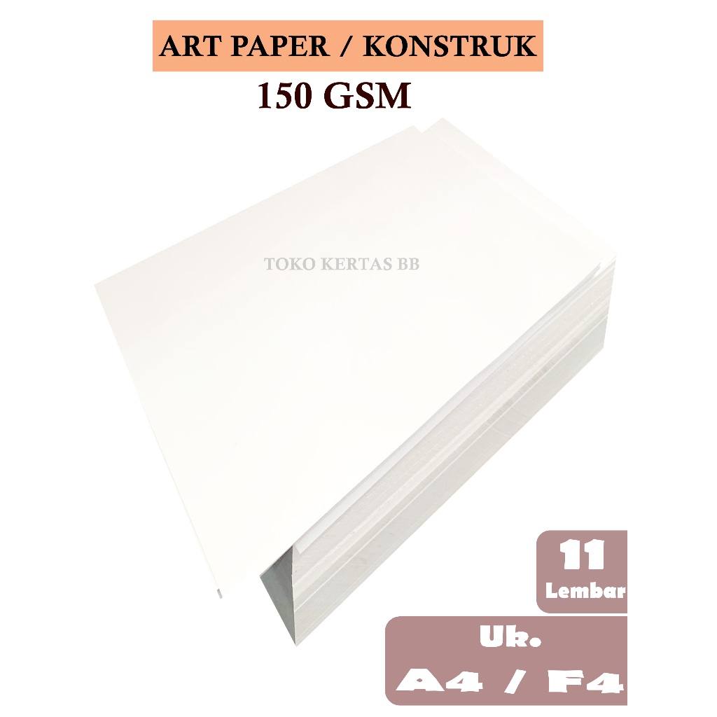 

ART PAPER / KONSTRUK 150 GSM UKURAN A4 ( 21 X 29,7 CM ) , F4 ( 21,5 X 33 CM ) , 11 Lembar