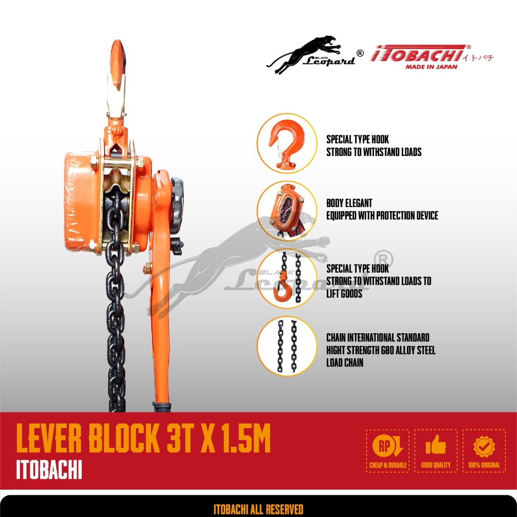Itobachi Lever Block 3 Ton x 1.5 Meter / Lever Chain Block 3T x1.5M / Kotrek Rantai 3Ton x 1.5Meter/