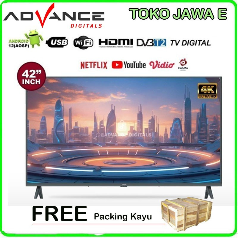 ANDROID TV GOOGLE TV ADVANCE ADV-4201A 42 INCH - 4K TV DIGITAL TV FRAMELESS PANEL DARI LG