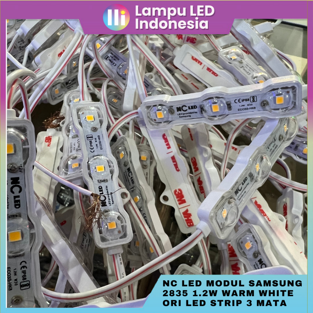 NC LED modul Samsung 2835 1.2w warm white Ori Led Strip 3 mata cembung