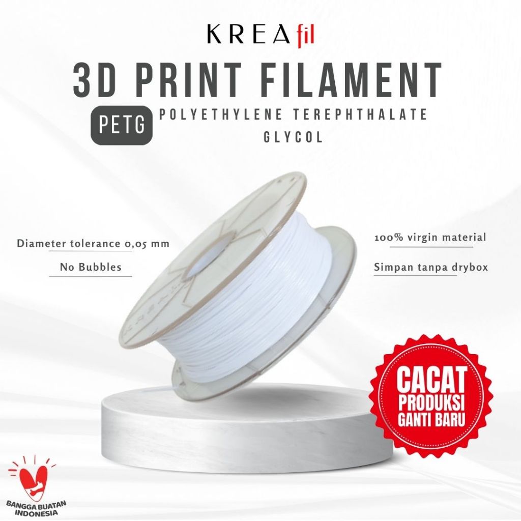 

KREAfil® PETG 3D Print Filament – Solid White – 1.75 mm