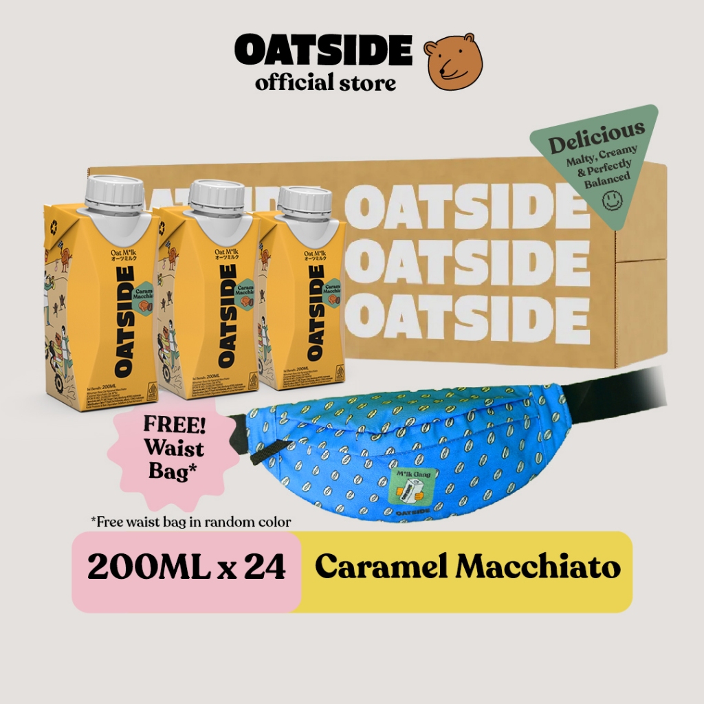 

OATSIDE Mini Cap Oat Milk Caramel Macchiato 200ml (24 Pcs) (Kemasan Tutup Botol) FREE Waist Bag | Susu Rasa Karamel Macchiato