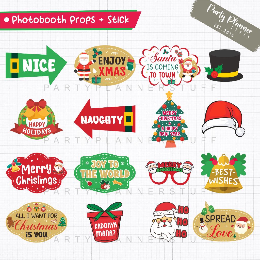 Fun props natal / merry christmas stik foto / photobooth property aksesoris foto natal dan tahun bar