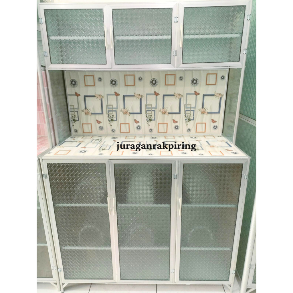 Rak Piring 3 Pintu Aluminium Rata Samping Bawah KERAMIK Lemari Dapur Rak Dapur Aluminium Lemari Piri