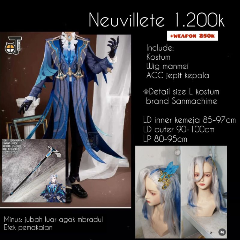 [READY STOK] Neuvillete Sanmachime fullset kostum wig weapon
