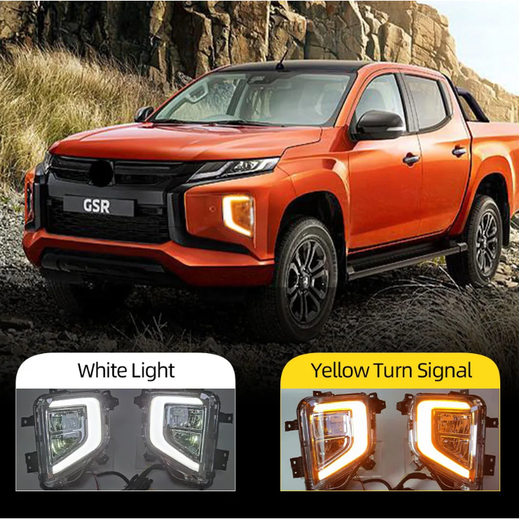 LED Fog Light DRL For Mitsubishi Triton L200 2019 2022 Cover with Yellow Turn Signal Lamp