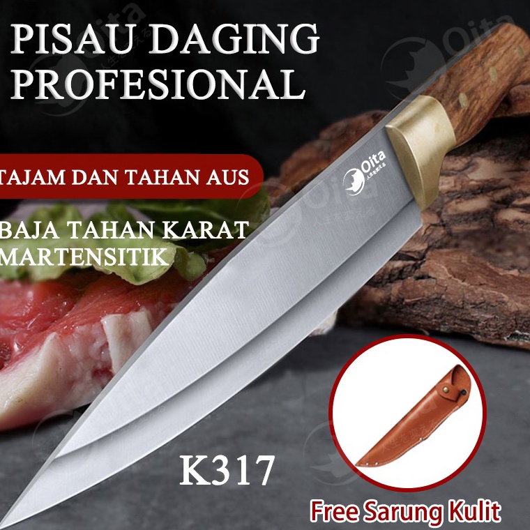 Oita Pisau Sembelih Set Pisau Daging Super Tajam Pisau Dapur Stainless Steel Set Penutup