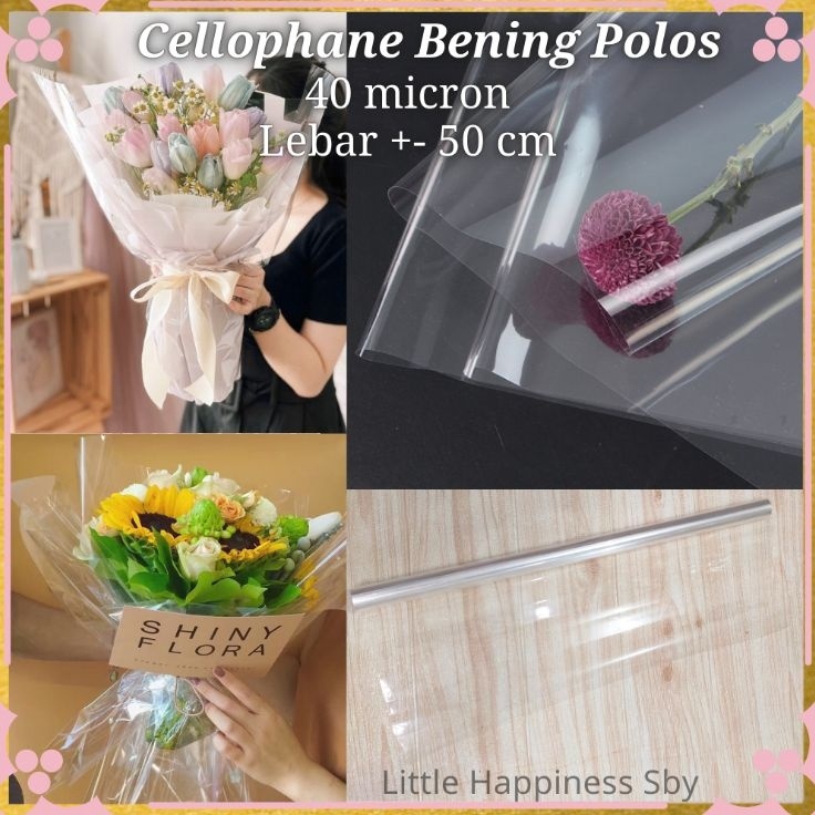 

First Surprise TERMURAH 1 roll1meter Kertas wrapping cellophane bening plastik opp mika buket bunga transparant sampul buku
