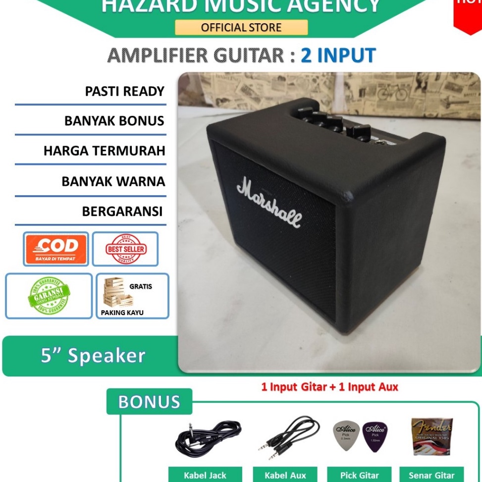 ampli gitar dan bass 5 inch marshall 2 Input plus efek distorsi  aux termurah bergaransi