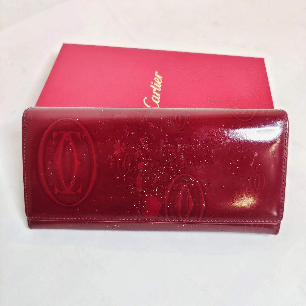 Cartier Red Happy Birthday Patent Leather Wallet With Box Preloved Dompet Wanita