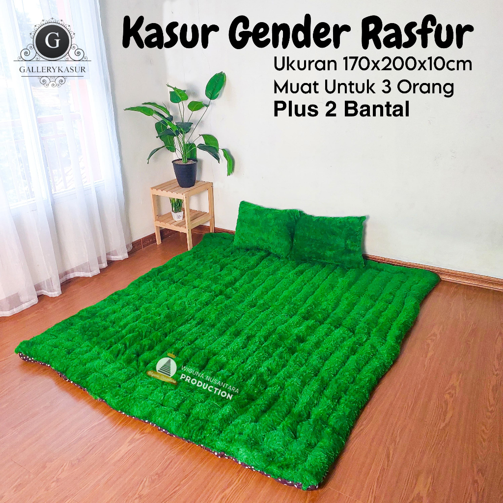 Kasur Gender Rasfur 170 x 200 x 10 CM Plus 2 Bantal Kasur Lantai Bulu Tebal