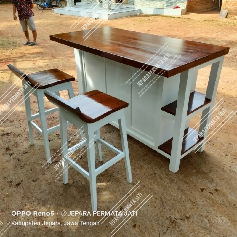 Meja bar vintage minimalis modern 150cm furniture jepara ( meja dapur, bufet dapur, island table )