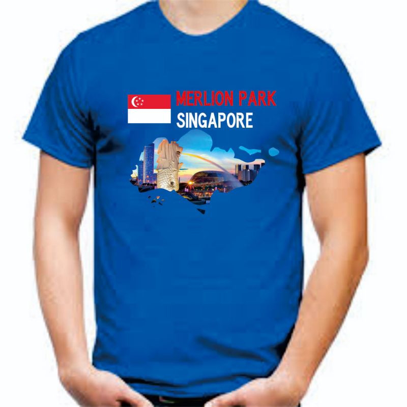 kaos pria/kaos wanita /kaos jalan jalan Kaos T shirt jalan jalan ke Merlion Park Singapore, kaos vir