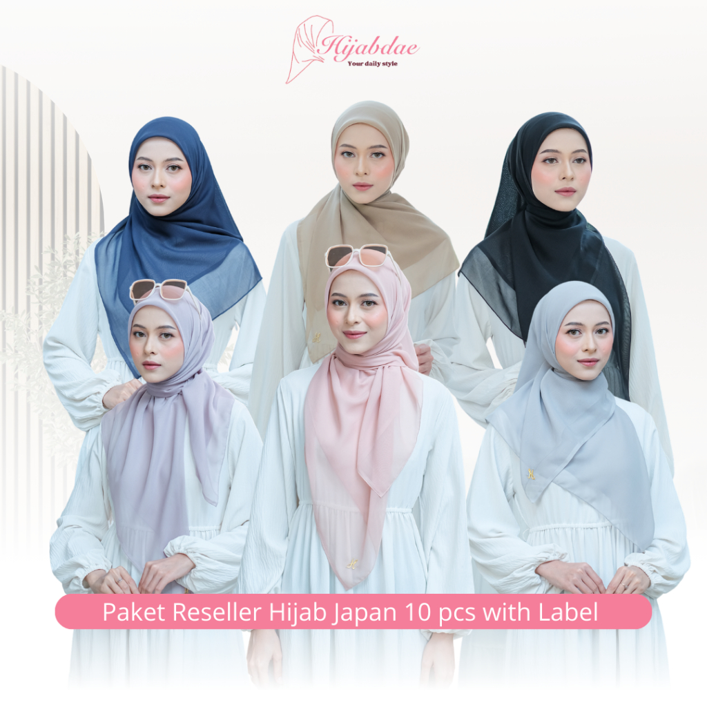 Paket Reseller 10 Pcs Hijab Segi Empat Polos Paris Japan Original With Label