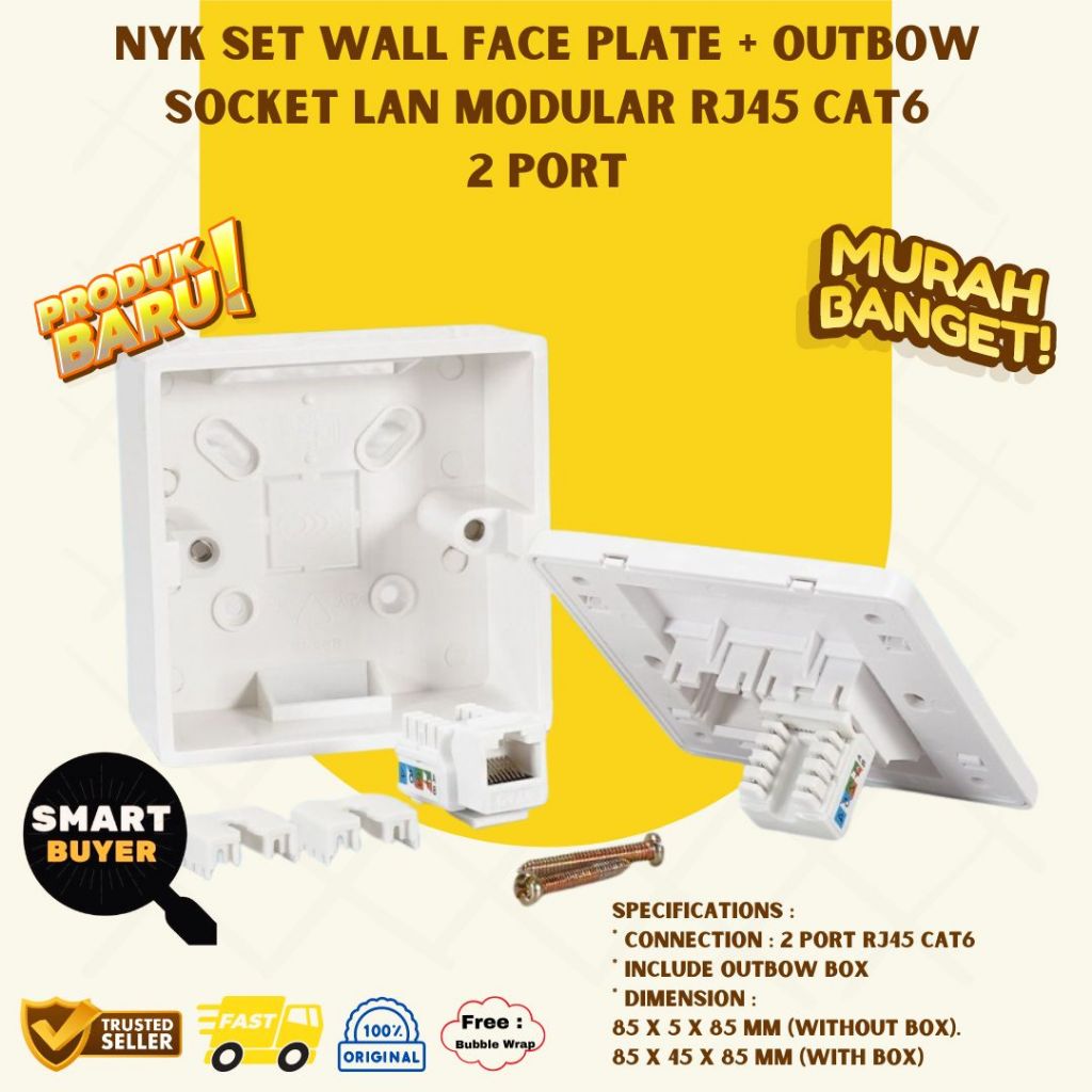 

NYK Wall Face Plate Socket Lan Modular RJ45 RJ 45 2 Port