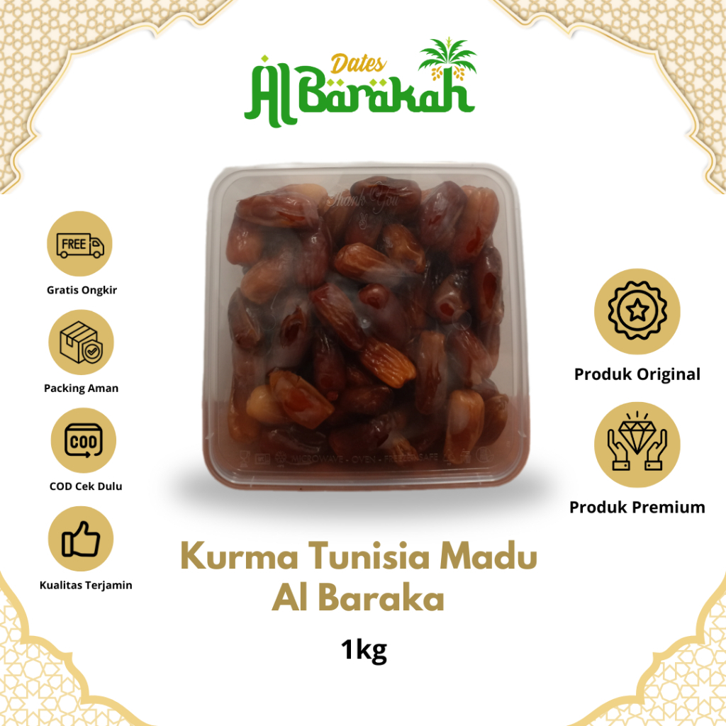 

Kurma Tunisia Madu Al Baraka Dates Deglet Noor Kemasan 1Kg Original Premium Oleh Oleh Haji dan Umroh