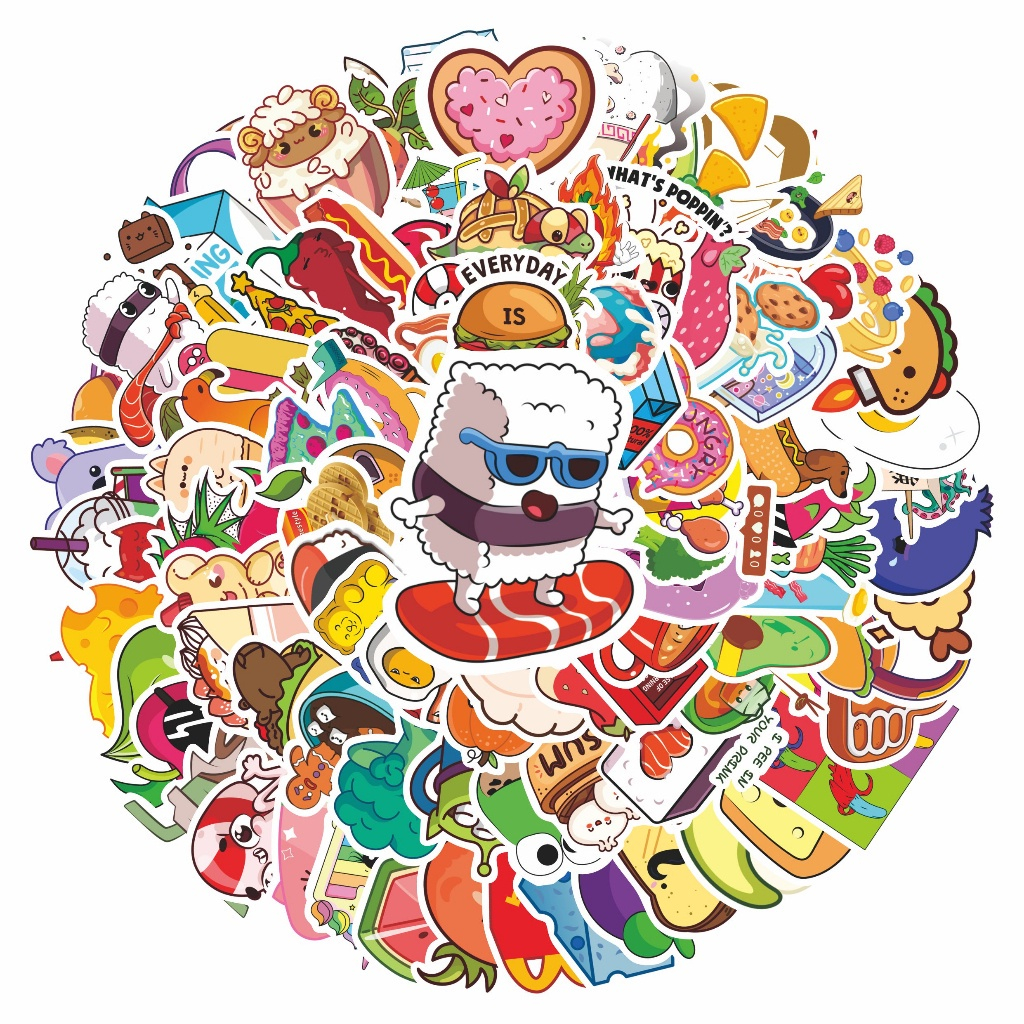 

COD✨ 100 Pcs Stiker Motif Kartun Food and Beverages Anti Air Untuk Dekorasi Notebook Sepeda Skateboard Handphone DIY