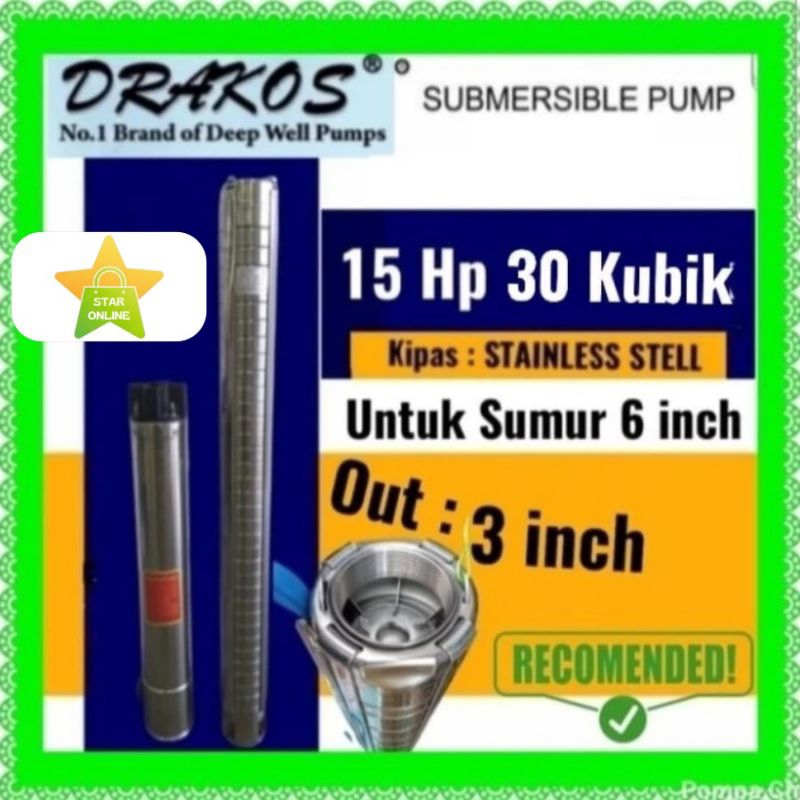 Pompa satelit Drakos 6DFST 30-12 submersible 15 Hp 3 Phase 380 v deep well pump sibel