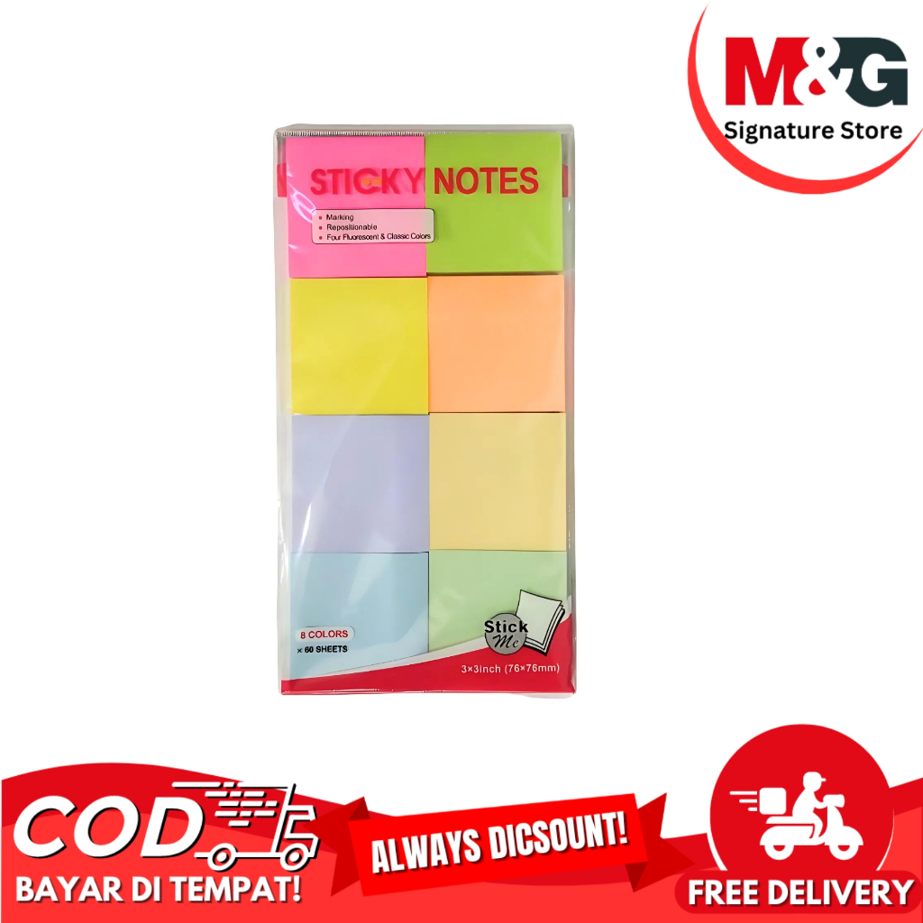 Kertas Memo M&G 8 Warna Include Warna Neon Dan Pastel 3x3 Inch #AS33U148