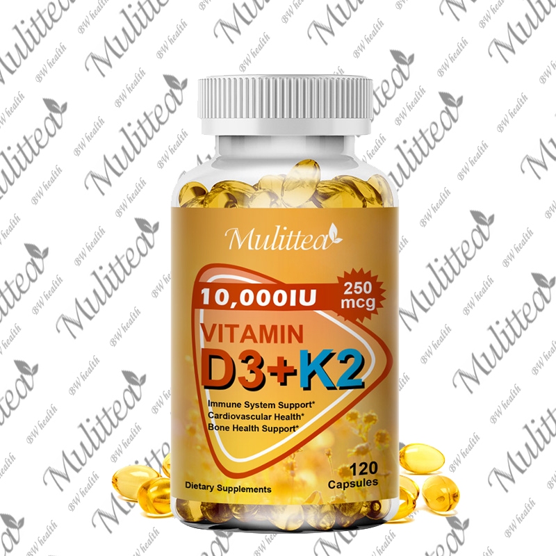 Mulittea 120pcs USA Vitamin D3 dengan vitamin K2 (mk7) untuk Meningkatkan Penyerapan Kalsium