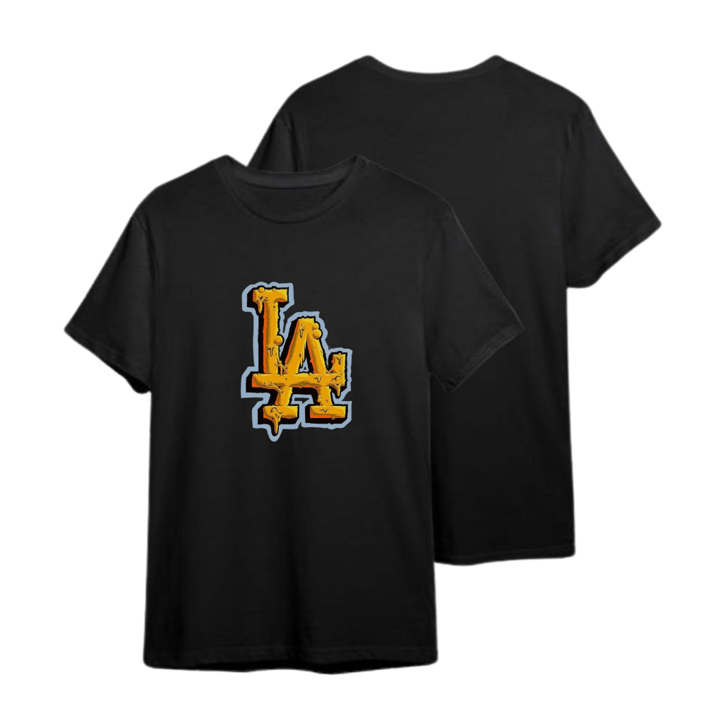 Baju Kaos LA putih| hitam Korea Motif Print Wanita/Cewek | pria/cowok  Remaja Dewasa Leher Bulat Bah