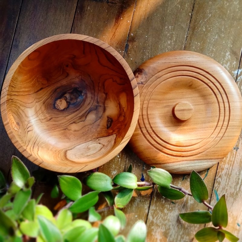 Mangkok tutup kayu jati