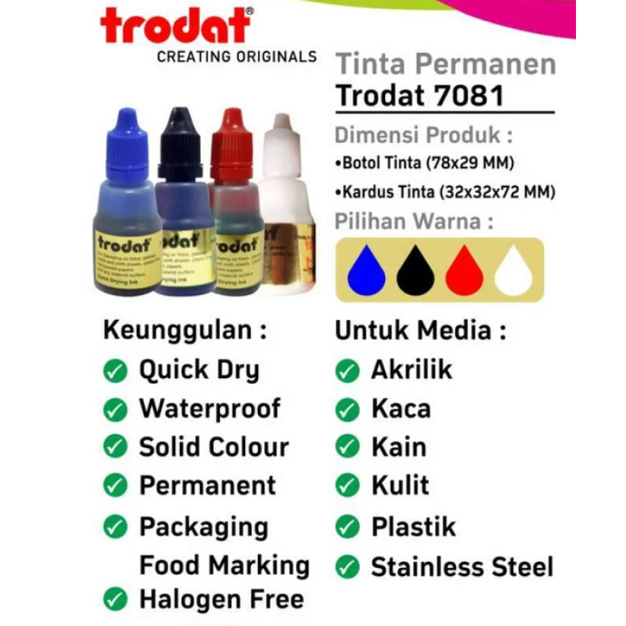 

TINTA STEMPEL TRODAT 7081 PERMANENT WATERPROOF [Per 1 Pcs]